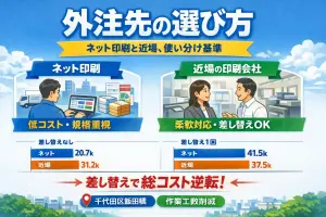 ネット印刷と印刷会社の費用比較をイメージ