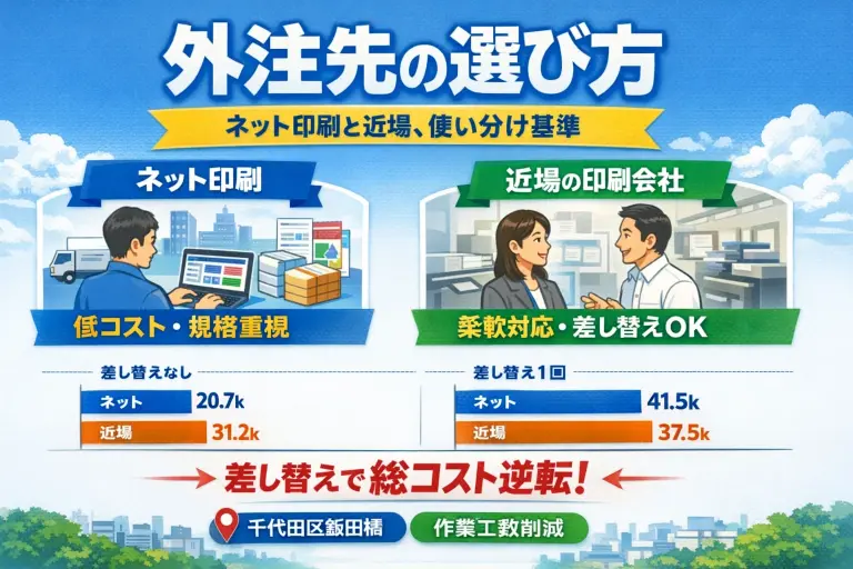 ネット印刷と印刷会社の費用比較をイメージ