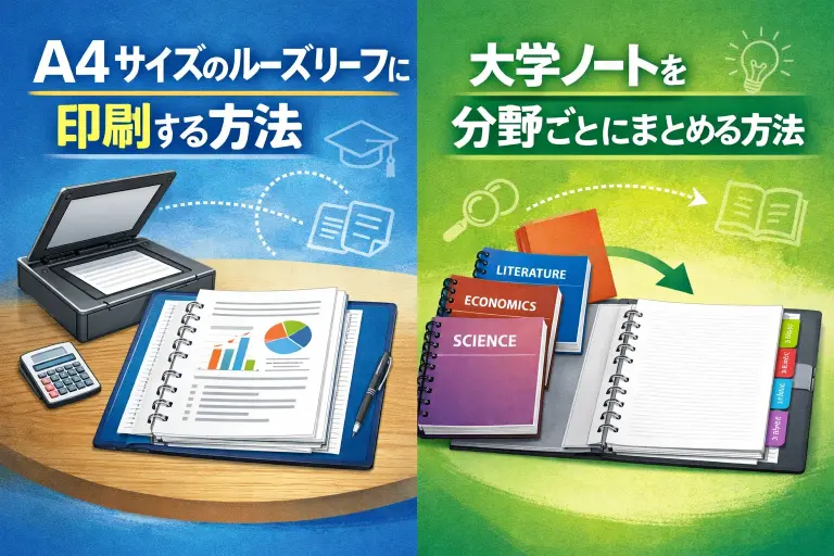 A4サイズのルーズリーフに印刷する方法　大学ノートを分野ごとにまとめる方法
